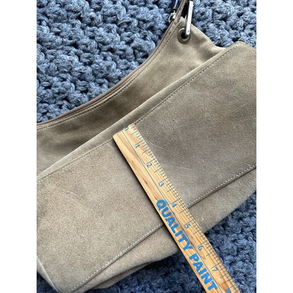 VTG Eddie Bauer Suede Shoulder Tote Bag Purse Tan Y2k Brown Cow Leather - Picture 12 of 13